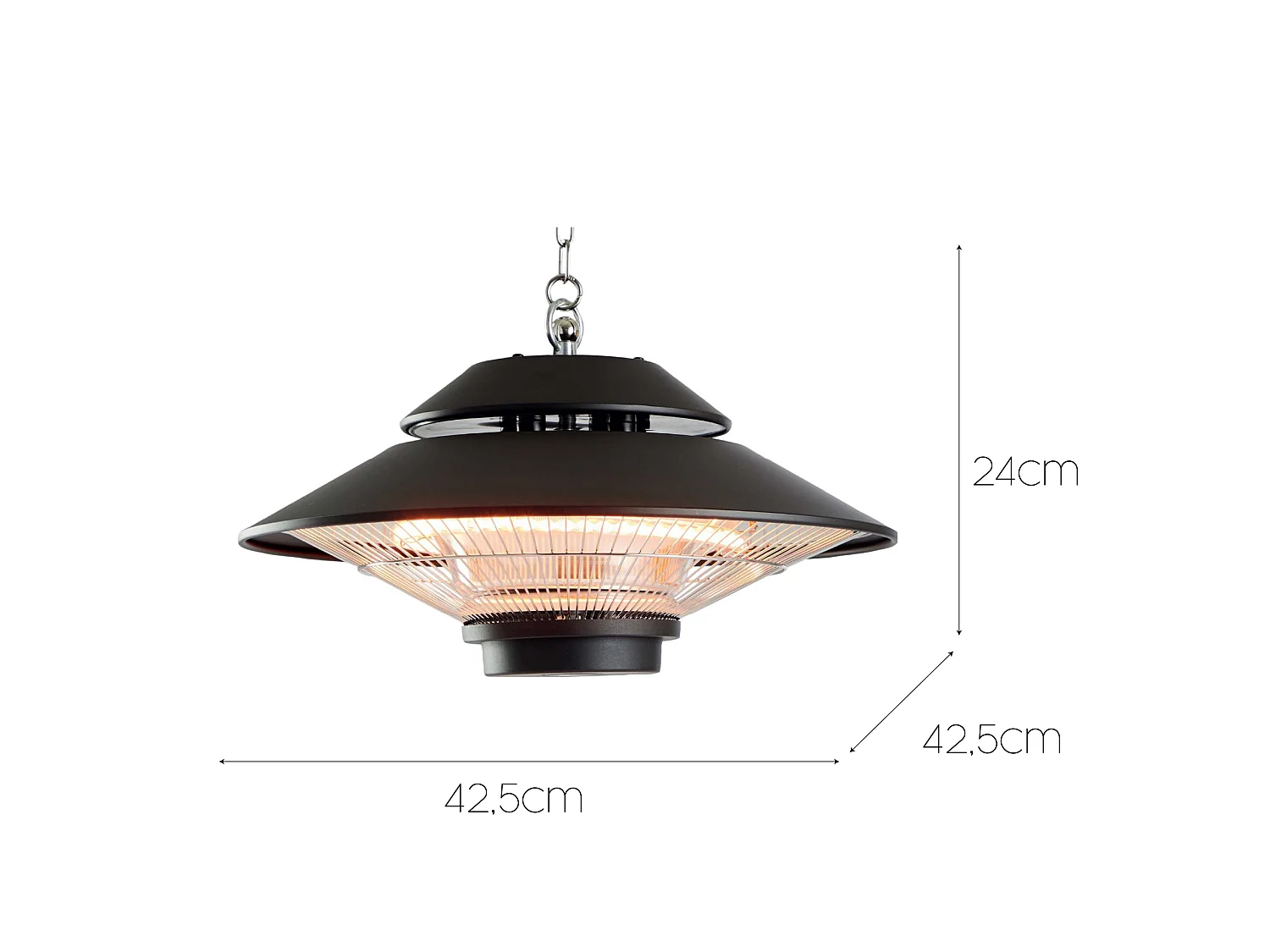 Chauffage Électrique Infrarouge Halogène 1500W Int. et Ext. Kekai Design Suspendu 42,5x42,5x24cm Télécommande incluse
