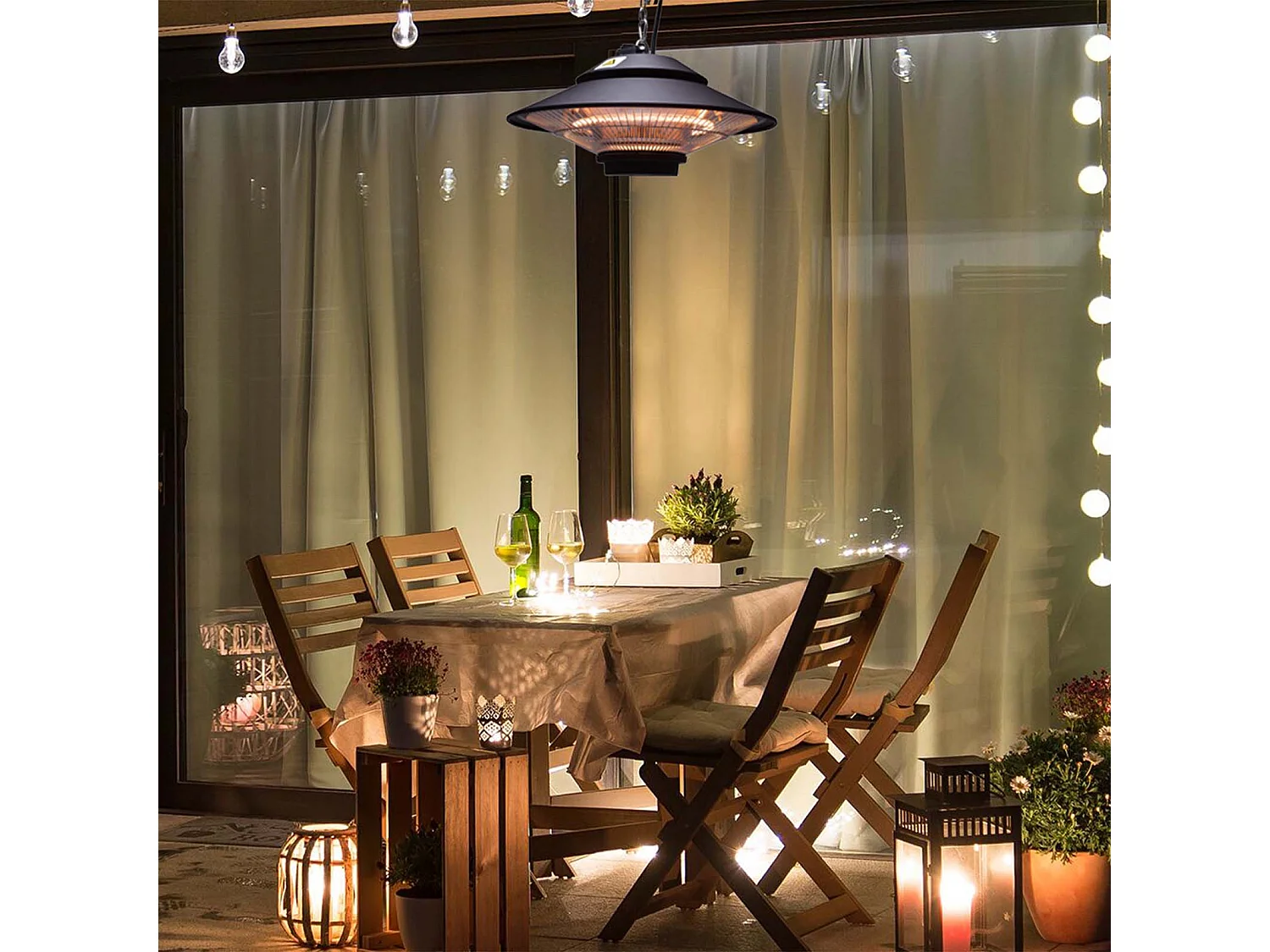 Chauffage Électrique Infrarouge Halogène 1500W Int. et Ext. Kekai Design Suspendu 42,5x42,5x24cm Télécommande incluse