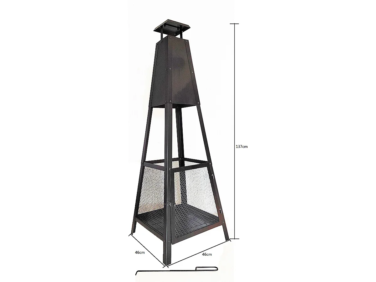 Cheminée Brasero Usage Extérieur Kekai Akita Totem 40x40x140 cm Design Pyramidale en Acier et Tisonnier
