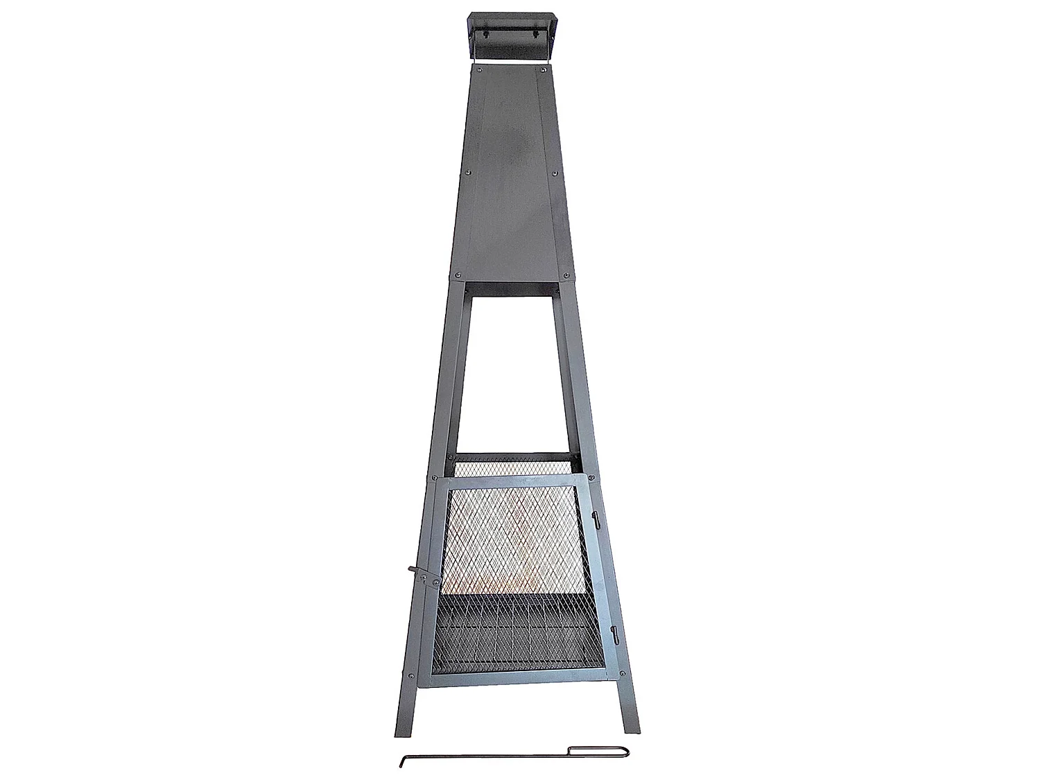 Cheminée Brasero Usage Extérieur Kekai Akita Totem 40x40x140 cm Design Pyramidale en Acier et Tisonnier