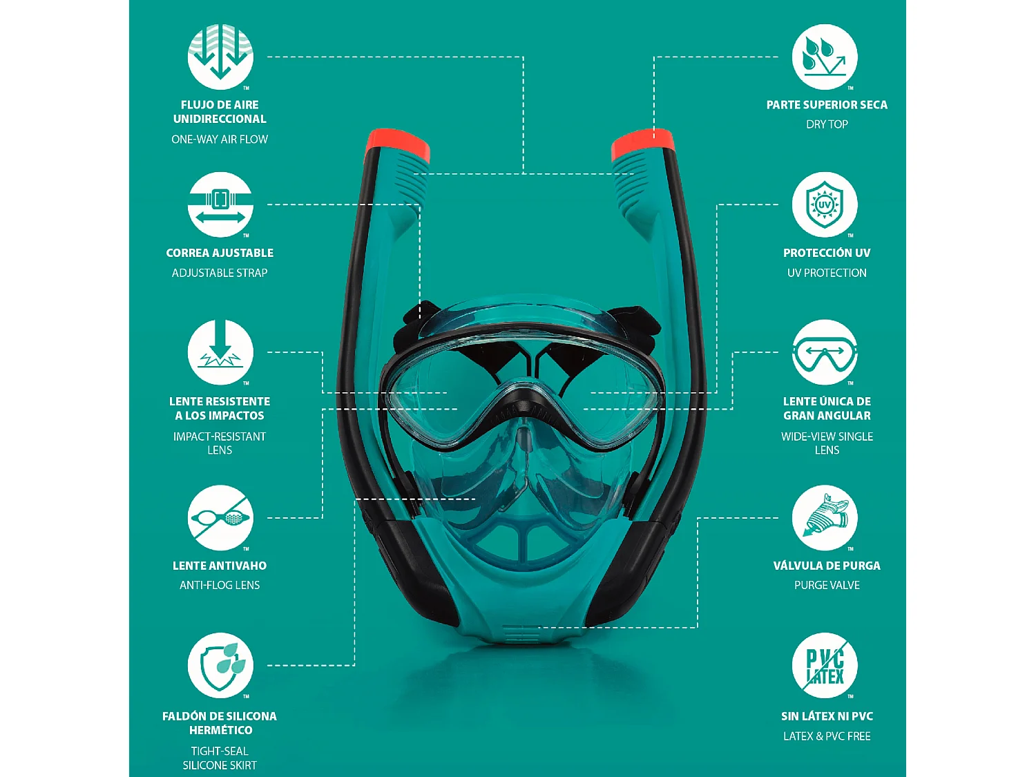 Masque de Plongée Complet avec Tuba pour Adultes Bestway Flowtech Taille S/M avec Vision Complète à 180°