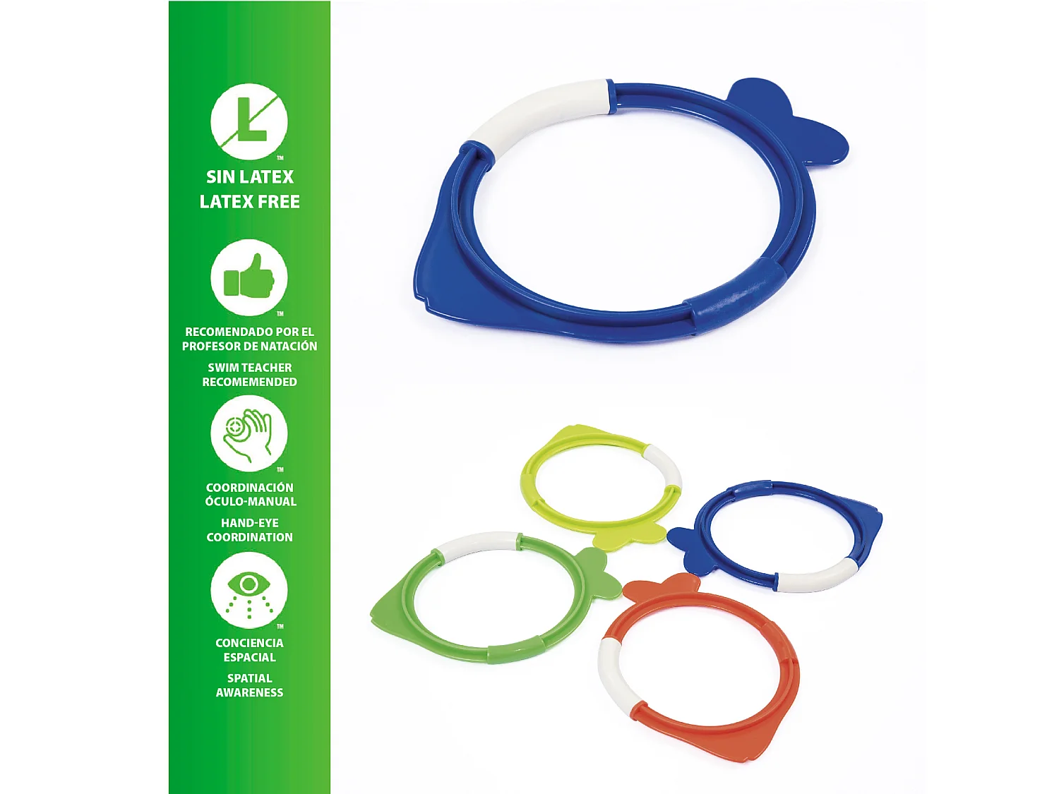 Jeu de Piscine Bestway Lil Fish avec 4 Anneaux de Plongée de Couleurs Bleu Orange Vert pour Enfants