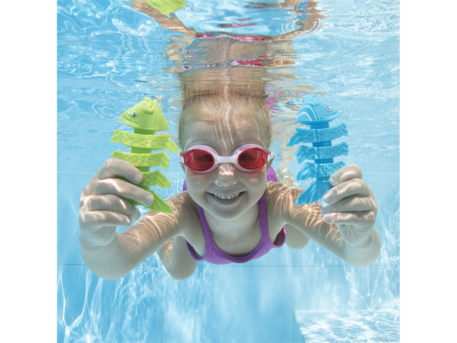 Juego de Piscina Bestway Squiggle Wiggle con Peces de Colores Azul Naranja Verde para Niños a Partir de 3 Años