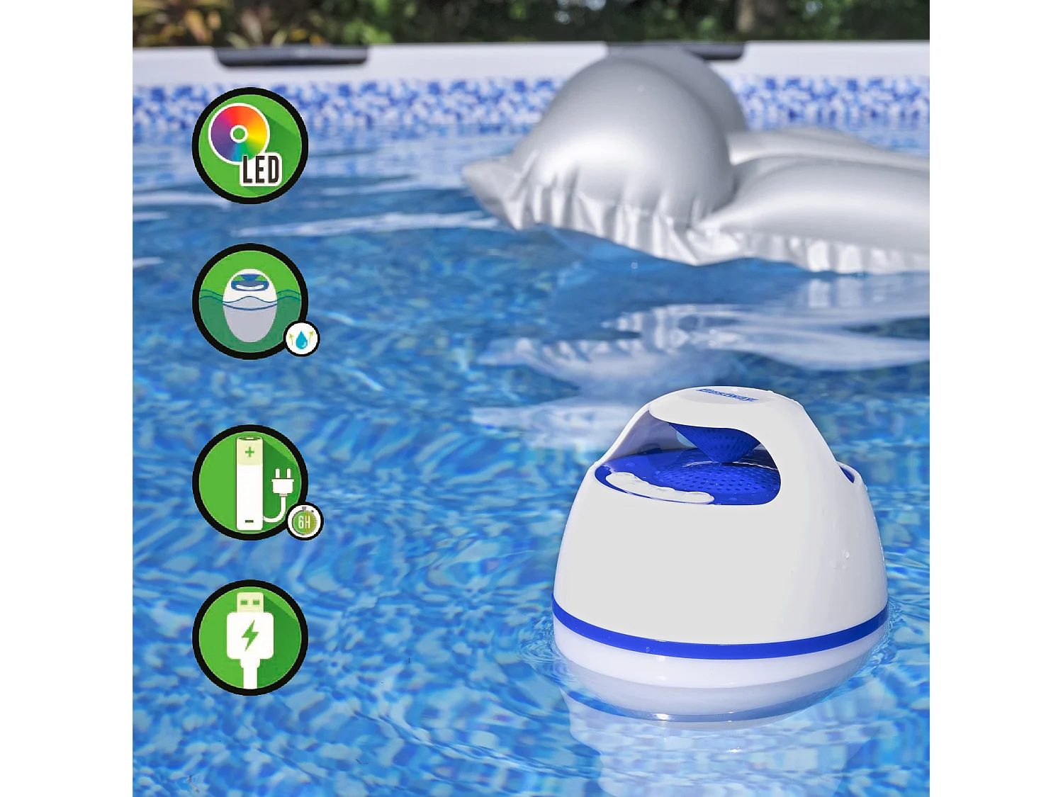 Enceinte Bluetooth LED Flottante Bestway Flowclear MusicWave Résistant à l'Eau avec 6 Heures d'Autonomie