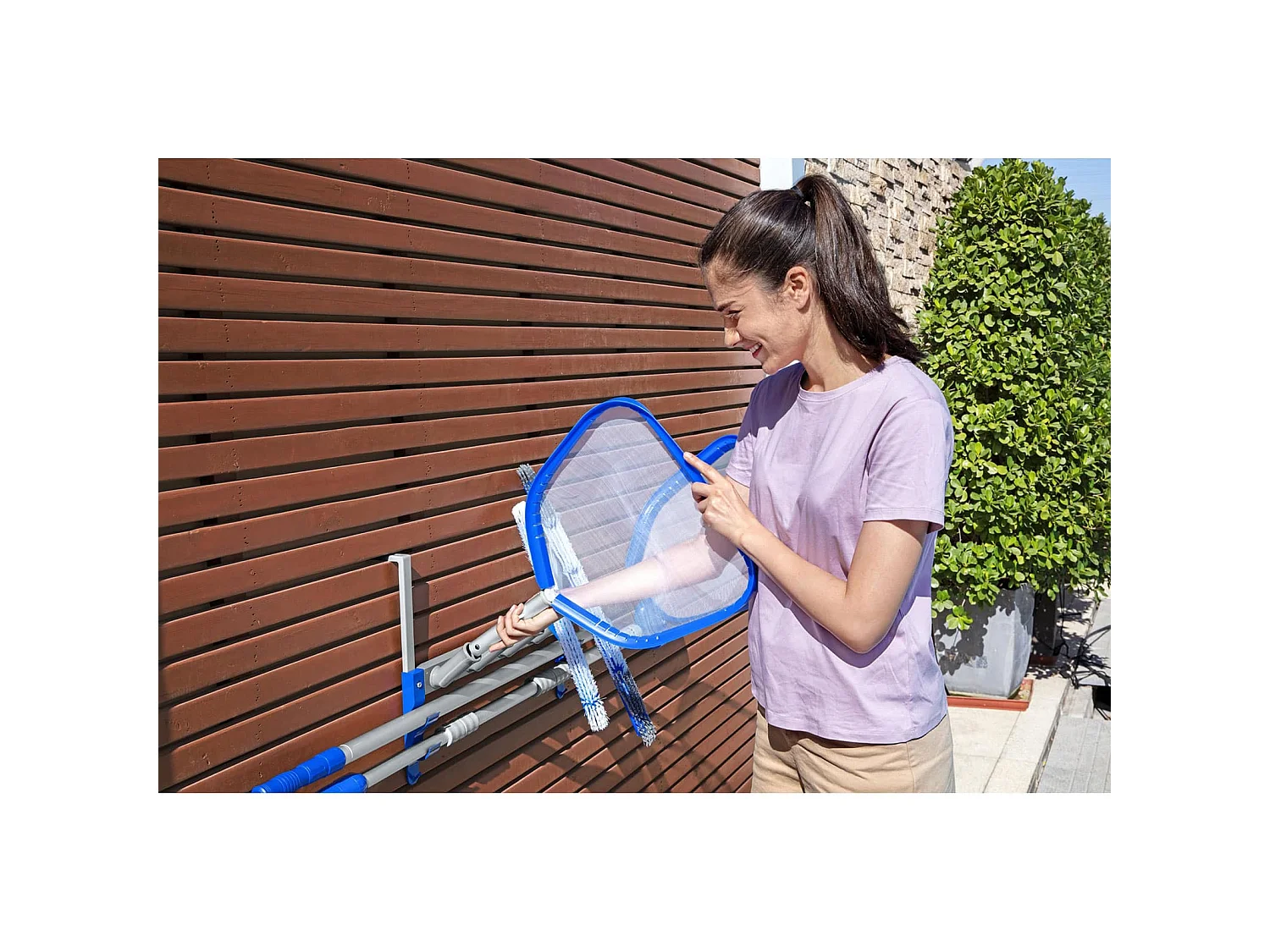 Organisateur Accessoires Piscines Crochet Support Bestway StorePro 57x18,2x42 cm 5 Accessoires et 2 Perches