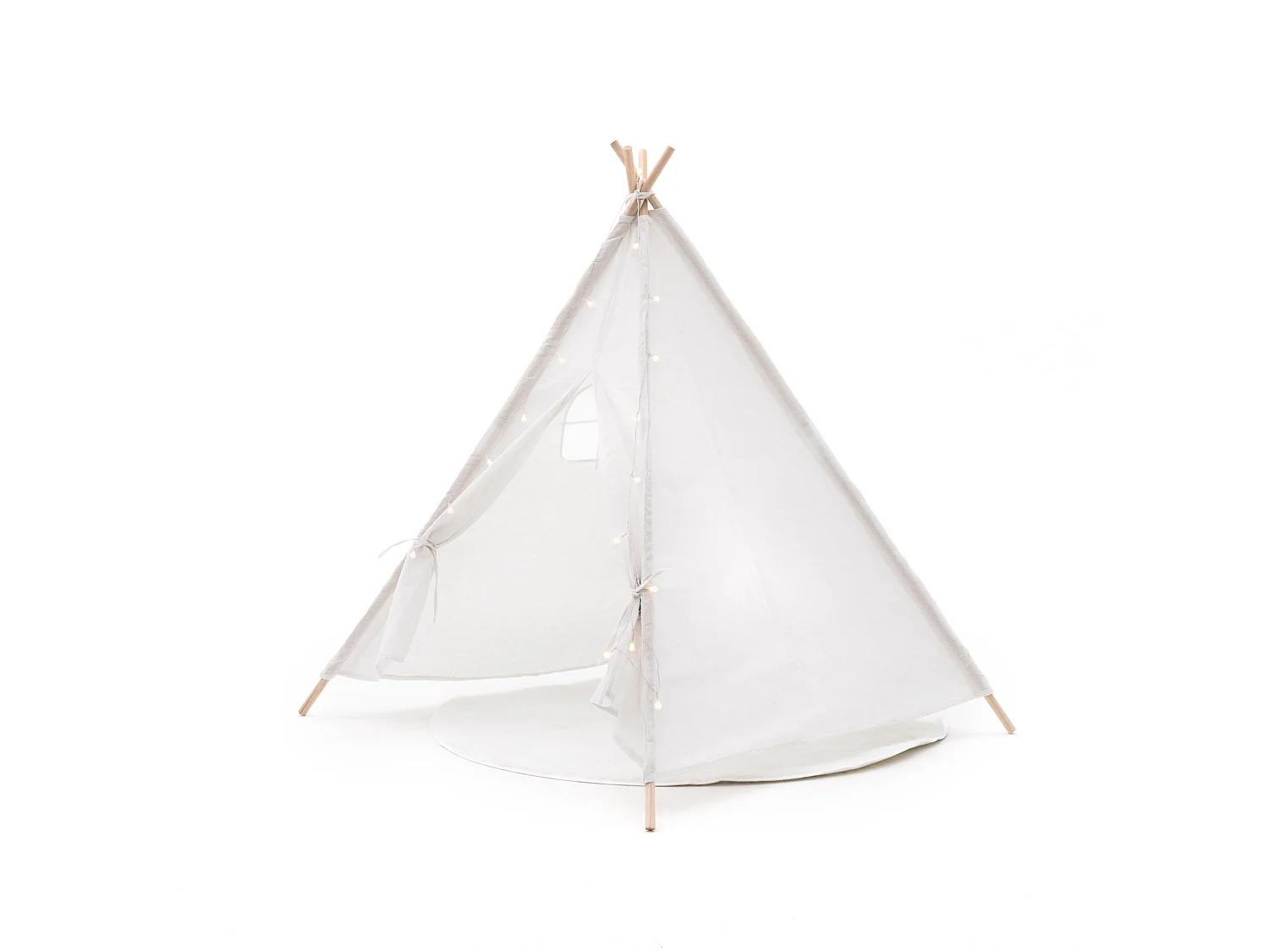 Tipi d'Enfant Montessori Robincool Koda 120x120x150 cm Pliable Usage Intérieur Extérieur en Tissu Blanc Lumières Tapis