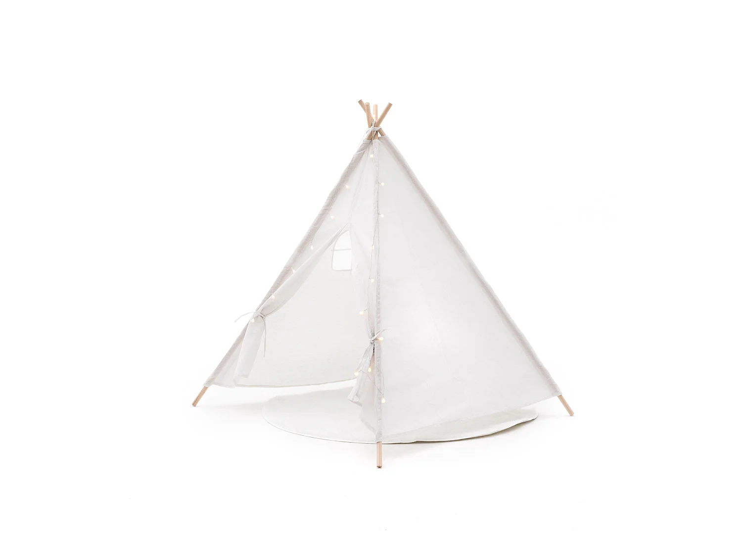 Tipi Infantil Montesori Robincool Koda 120x120x150 cm Plegable  Uso Interior y Exterior Fabricado en Tela Blanca Luces Alfombra