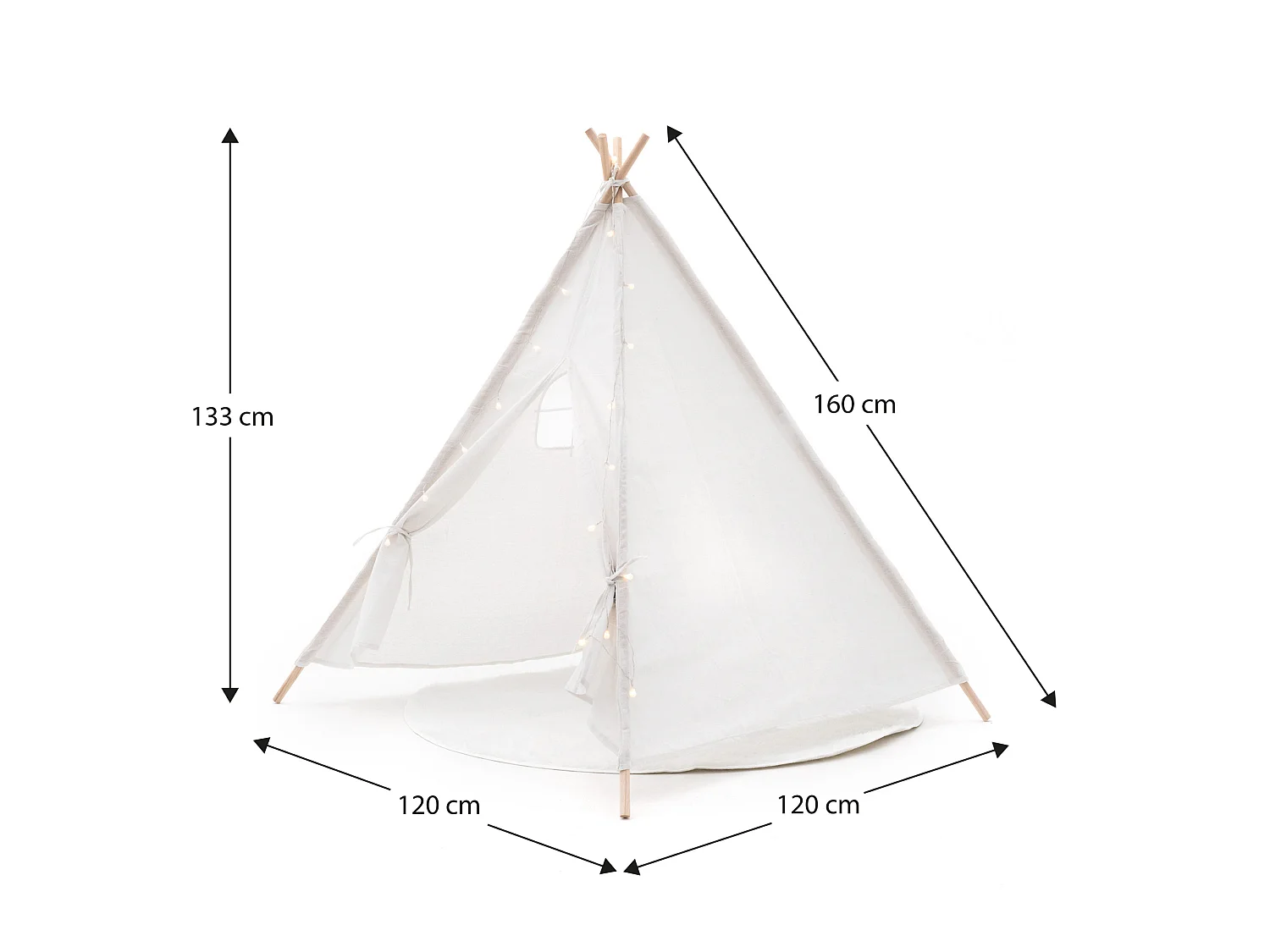 Tipi d'Enfant Montessori Robincool Koda 120x120x150 cm Pliable Usage Intérieur Extérieur en Tissu Blanc Lumières Tapis