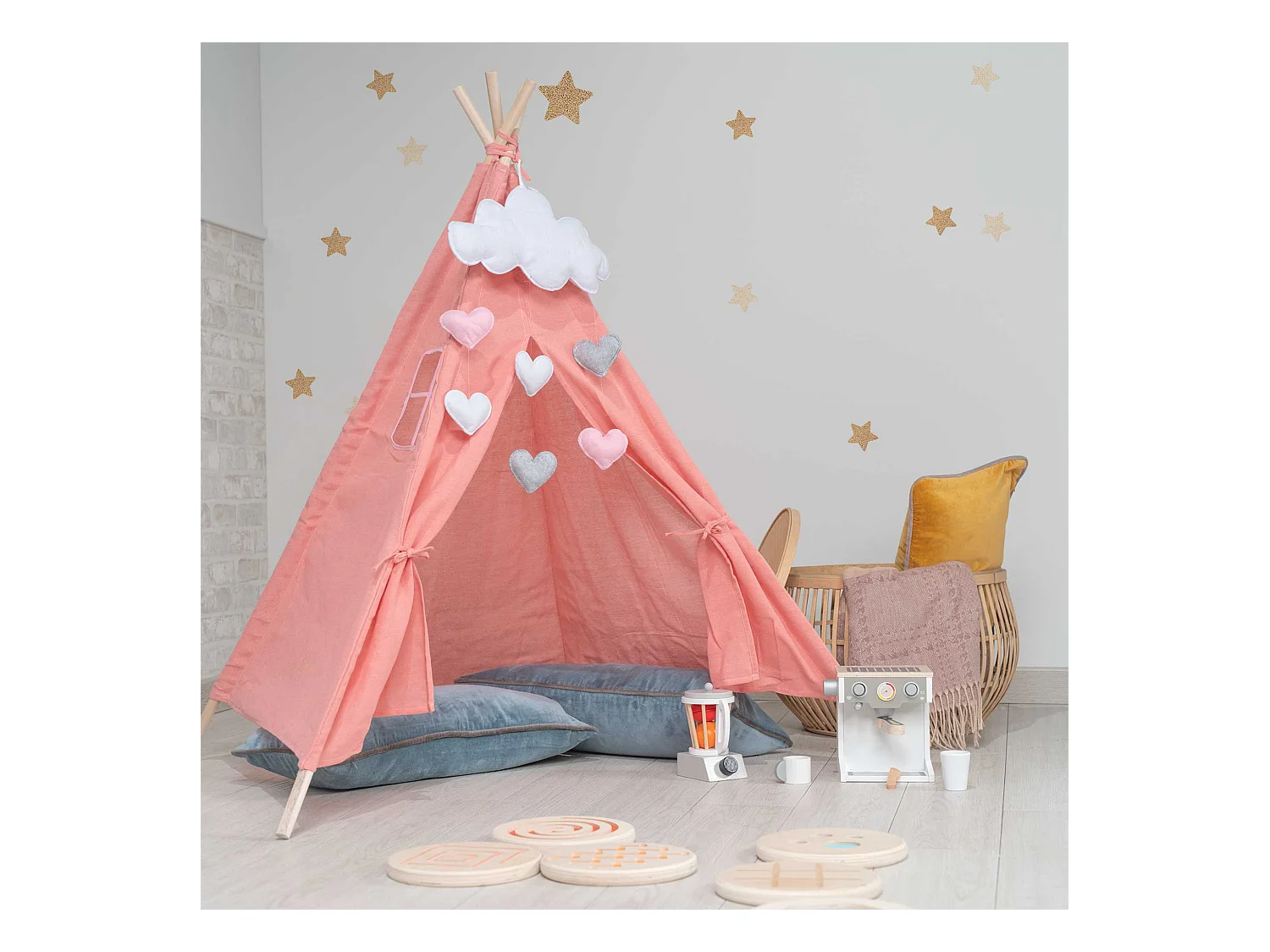 Tipi Infantil Montessori Robincool Kalpana 80x80x110 cm Plegable Uso Interior y Exterior Fabricado en Tela Rosa