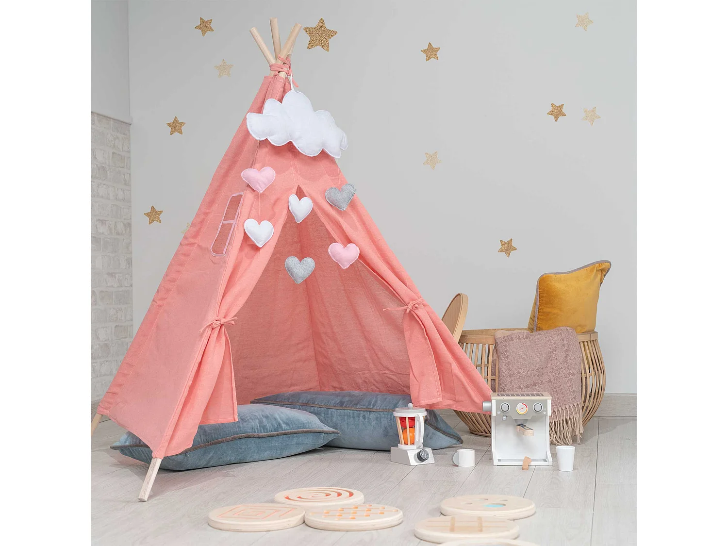 Tipi d'Enfant Montessori Robincool Kalpana 80x80x110 cm Pliable Usage Intérieur et Extérieur Fabriqué en Tissu Rose