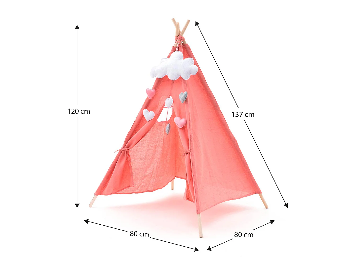 Tipi d'Enfant Montessori Robincool Kalpana 80x80x110 cm Pliable Usage Intérieur et Extérieur Fabriqué en Tissu Rose
