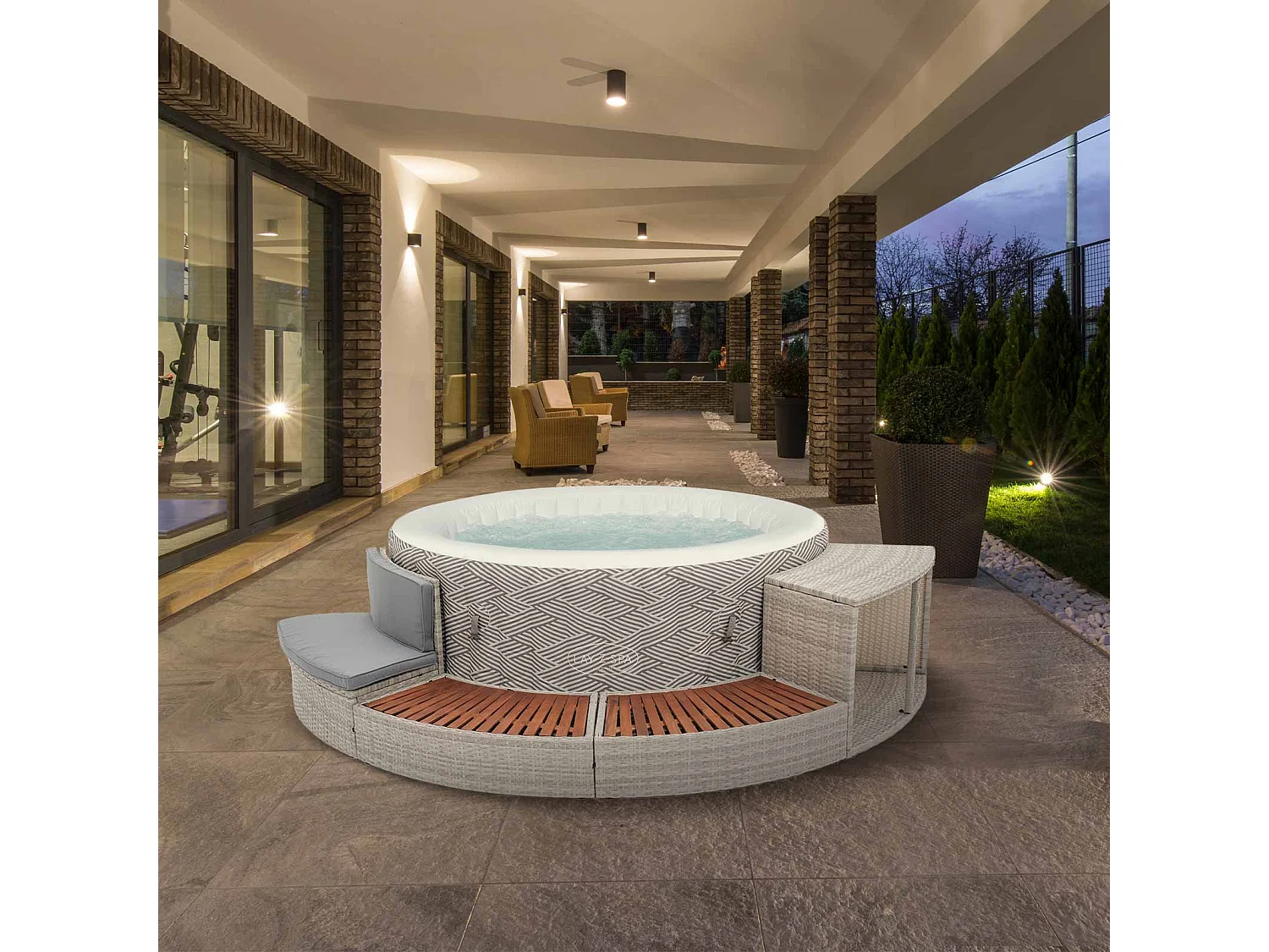 Revêtement Spa Hydromassage K2O Half Surround 180 289x45x56cm Set Semi-Circulaire 4 pièces Marchepieds, Banc et Rangement