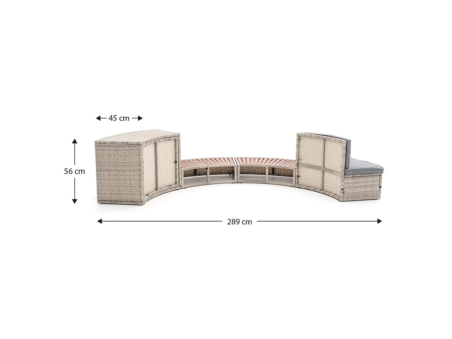 Revêtement Spa Hydromassage K2O Half Surround 180 289x45x56cm Set Semi-Circulaire 4 pièces Marchepieds, Banc et Rangement