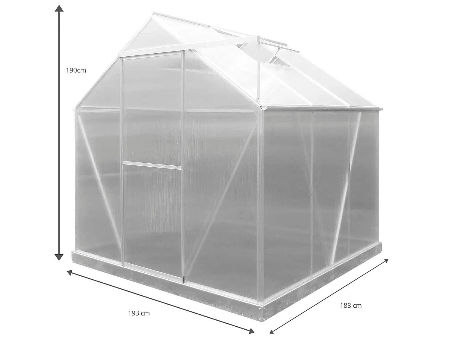 Serre de Jardin en Polycarbonate/Aluminium Gardiun Lunada - 3,63 m² 188x193x190 cm avec Base 3 Modules