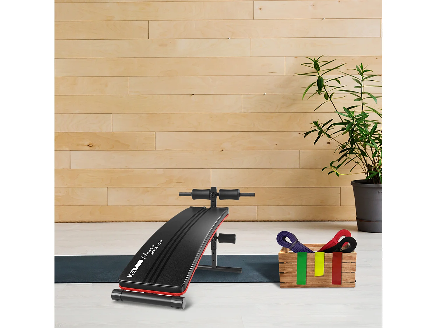 Pack Banco de Musculación Keboo Fitness Serie 300 145x47x70 cm y 6 Bandas Elásticas para Diferentes Niveles de Entrenamiento