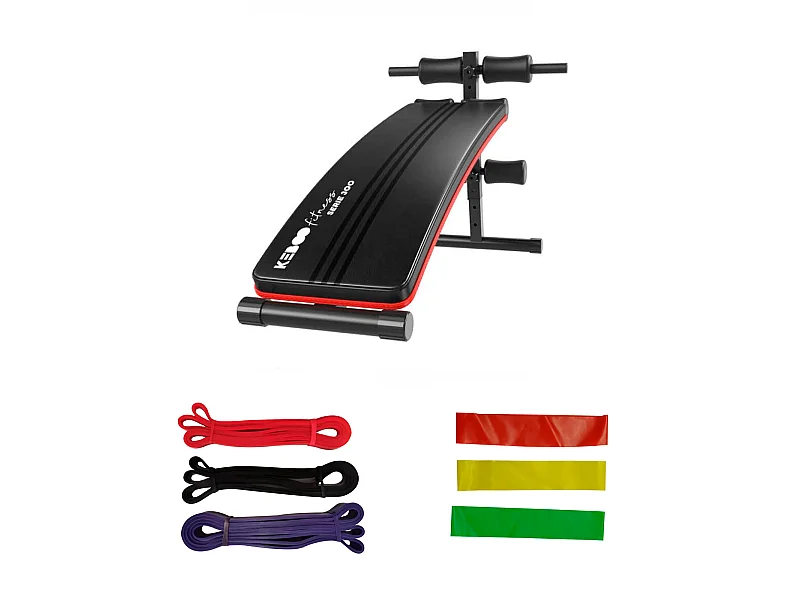 Pack Banco de Musculación Keboo Fitness Serie 300 145x47x70 cm y 6 Bandas Elásticas para Diferentes Niveles de Entrenamiento