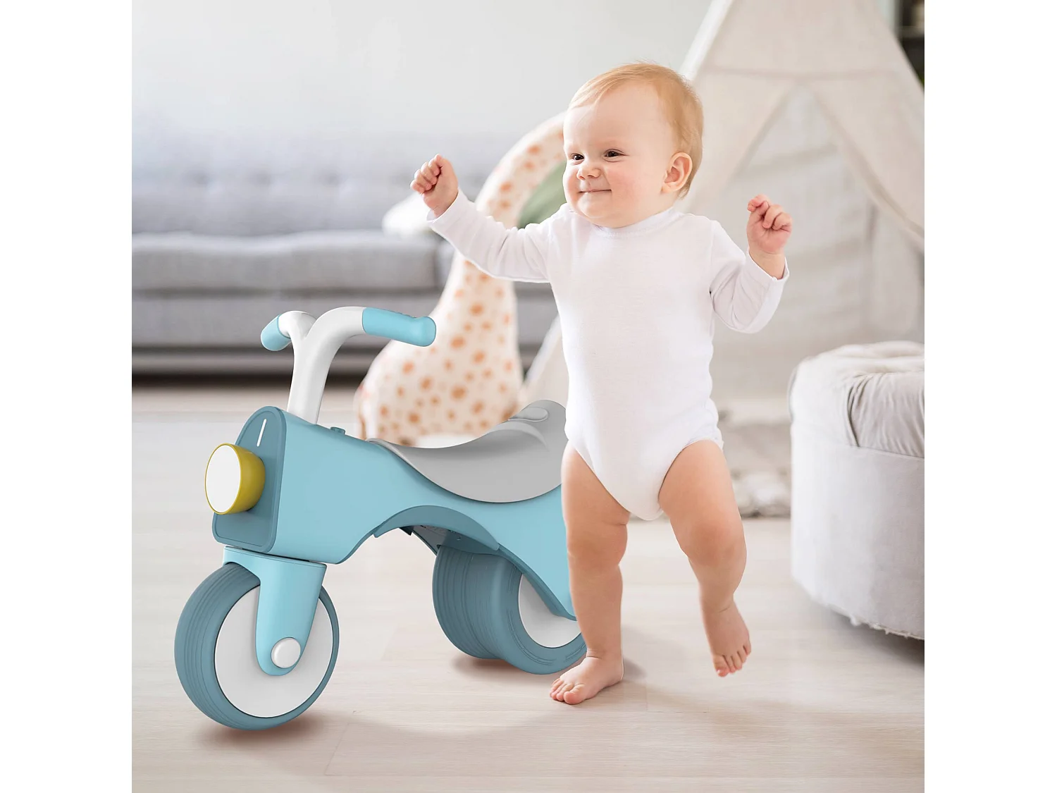 Vélo d'Équilibre Sans Pédales pour Enfants Robincool Balance Bike 55x28x41 cm Bleu avec Son et Lumière à partir de 1 An