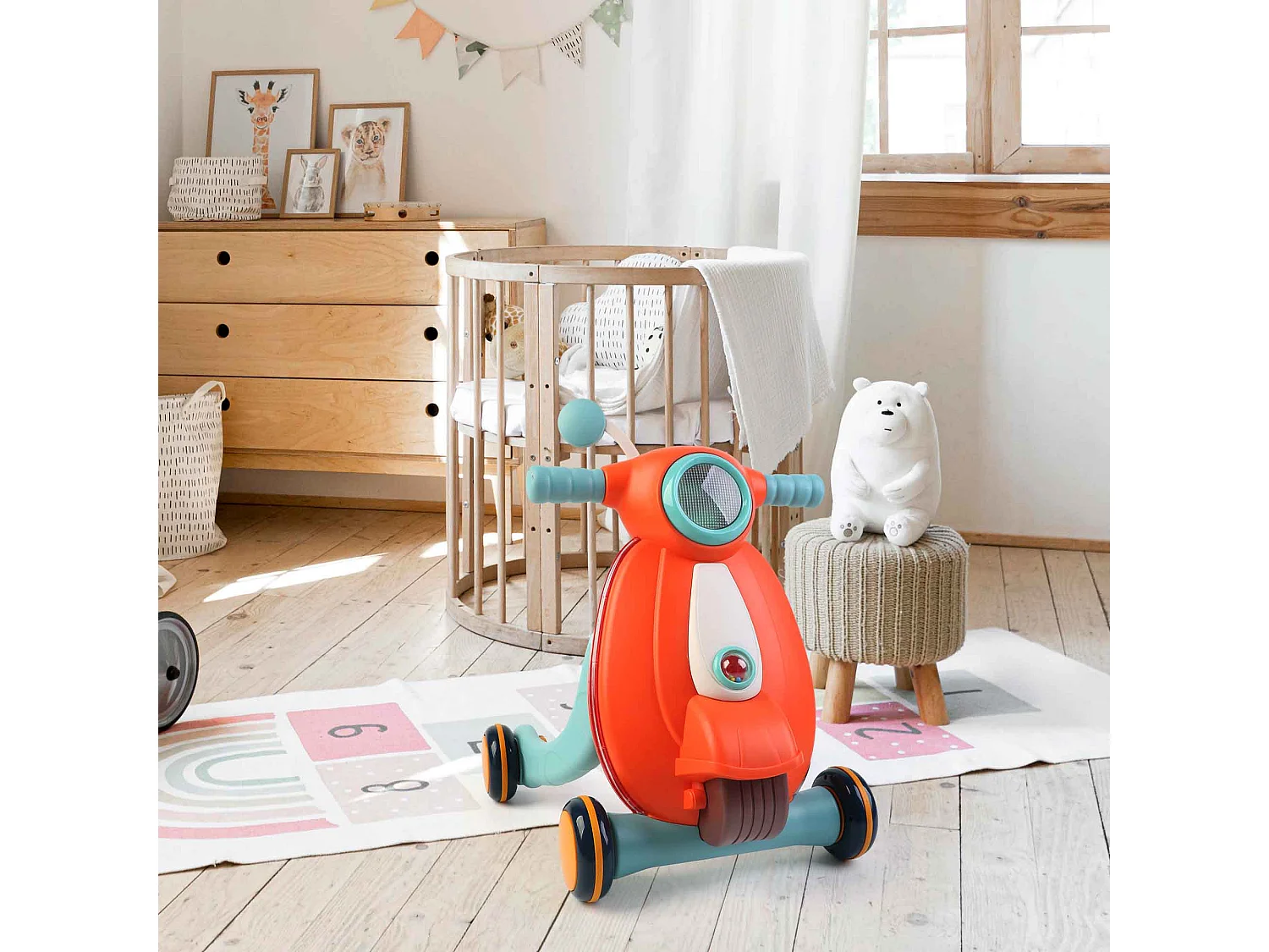 Trotteur pour Bébés Robincool Baby Walker 43x45x52 cm Premiers Pas avec Blocage de Roues Couleur Orange avec Lumière