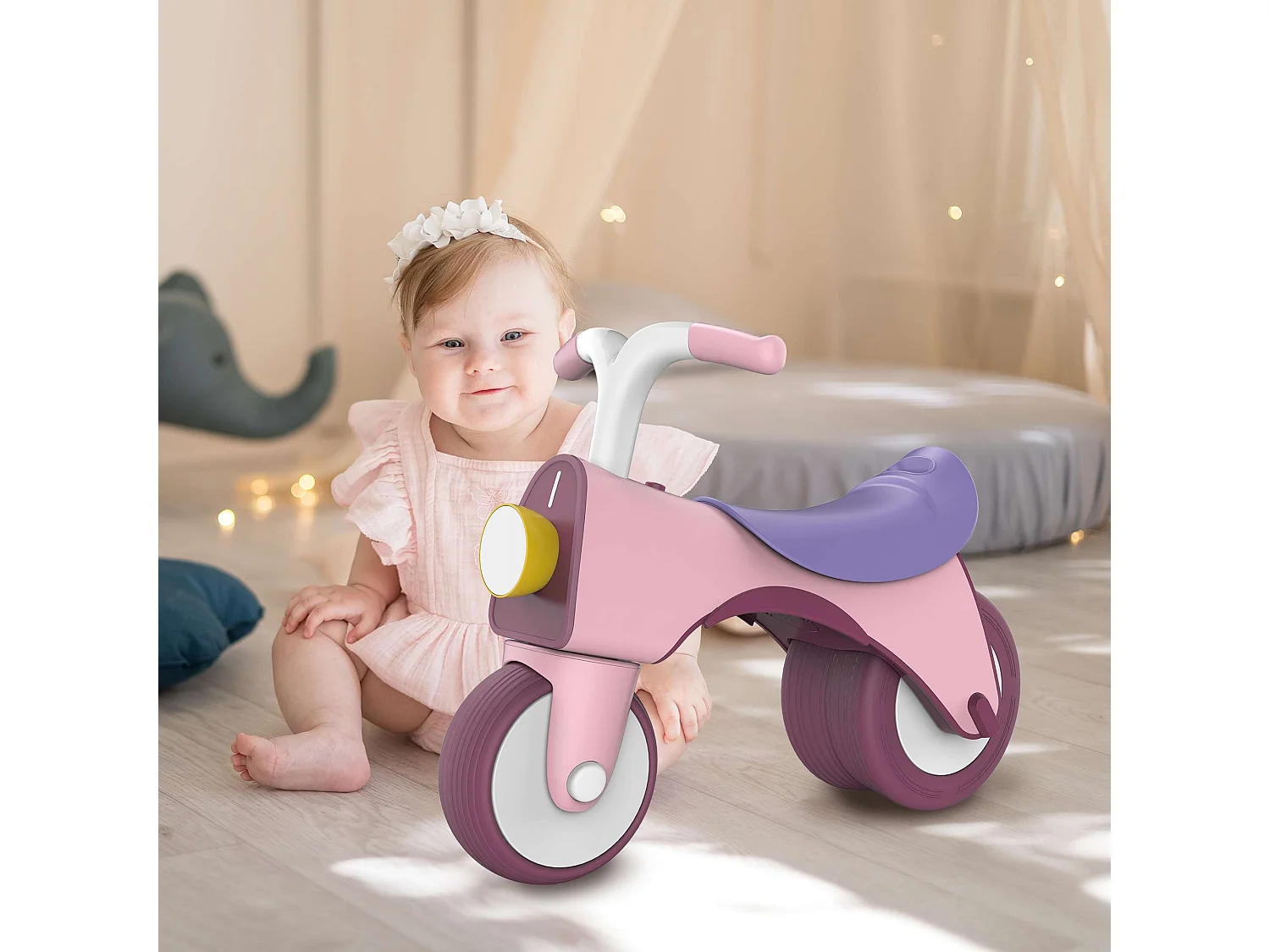 Bicicleta Sin Pedales de Equilibrio Infantil Robincool Balance Bike 55x28x41 cm Rosa con Luz y Sonido a partir de 1 Año