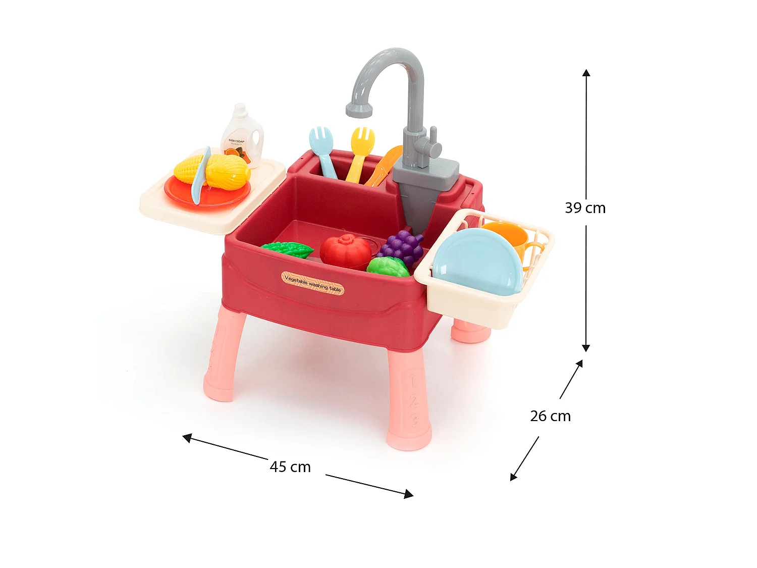 Lavandino Giocattolo Con Getto d'Acqua e Rubinetto Robincool Basin of Wash 45x26x39 cm 23 Accessori Inclusi