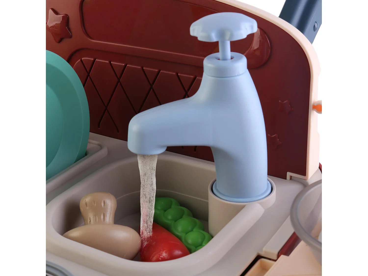 Cuisine pour Enfants 2 en 1 Circuit d'Eau Robincool Kitchen Cart 39x23x27 cm Caddie de Courses, Lumières 14 Accessoires