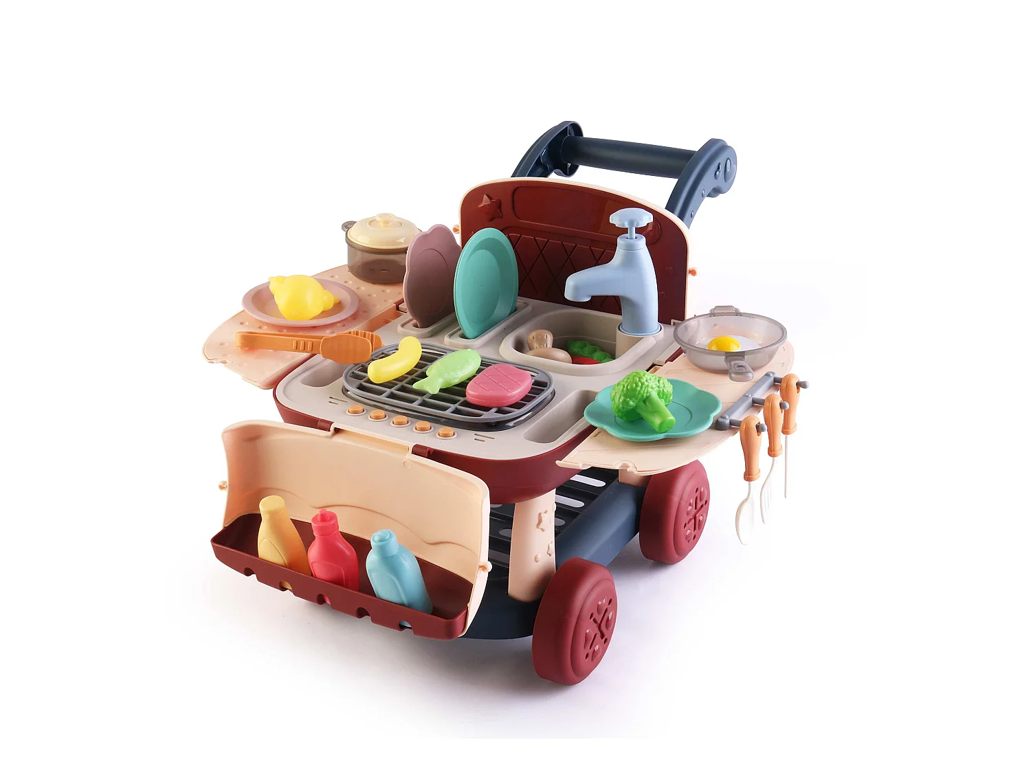 Cuisine pour Enfants 2 en 1 Circuit d'Eau Robincool Kitchen Cart 39x23x27 cm Caddie de Courses, Lumières 14 Accessoires