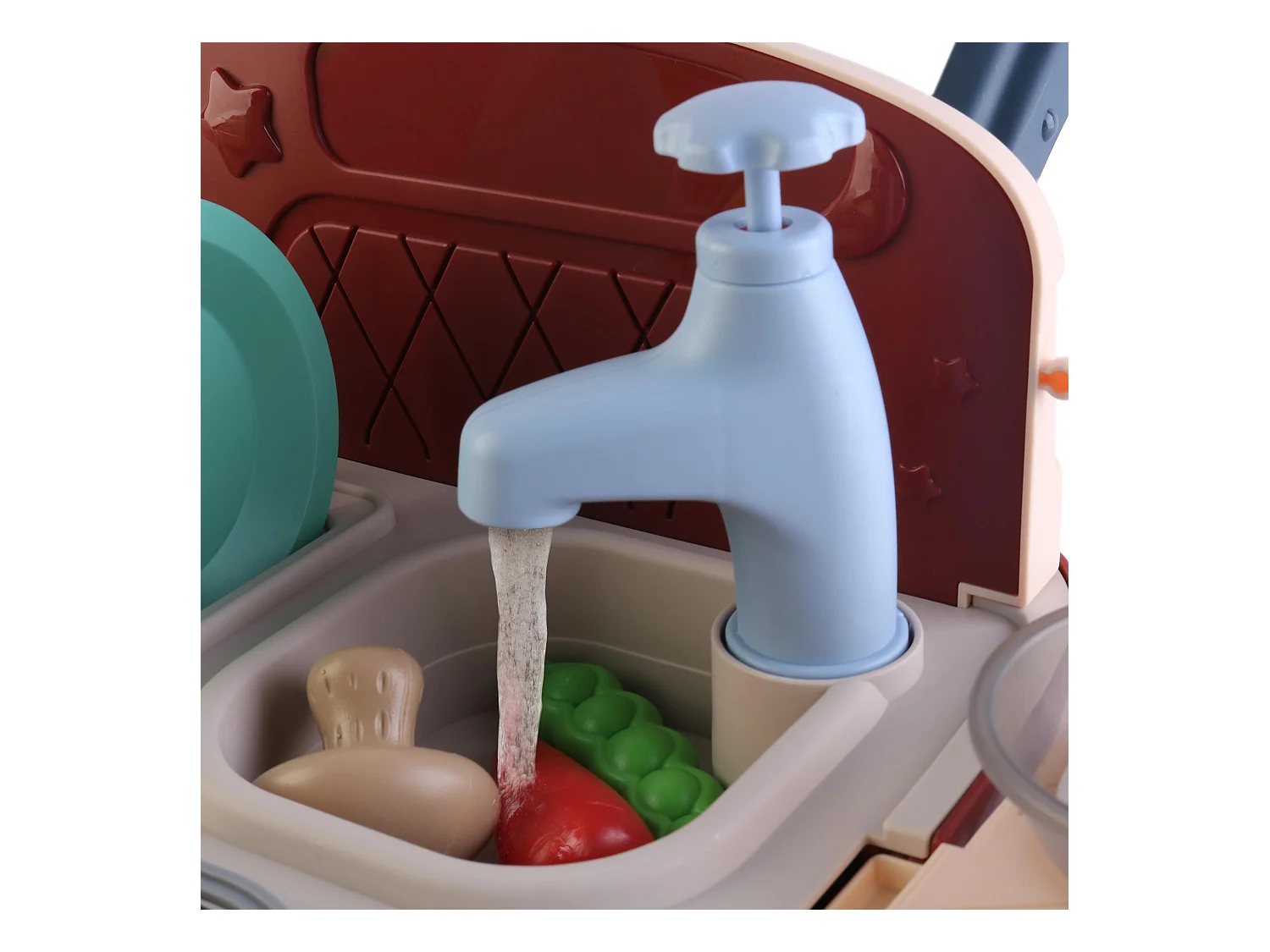 Cuisine pour Enfants 2 en 1 Circuit d'Eau Robincool Kitchen Cart 39x23x27 cm Caddie de Courses, Lumières 14 Accessoires