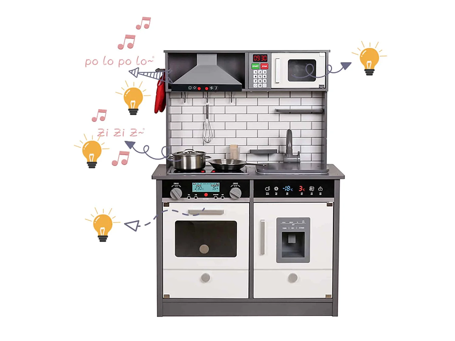 Cuisine pour Enfants Bois Little Kitchen Outdoor Toys 65x30x93 cm Blanc Accessoires Lumières Sons