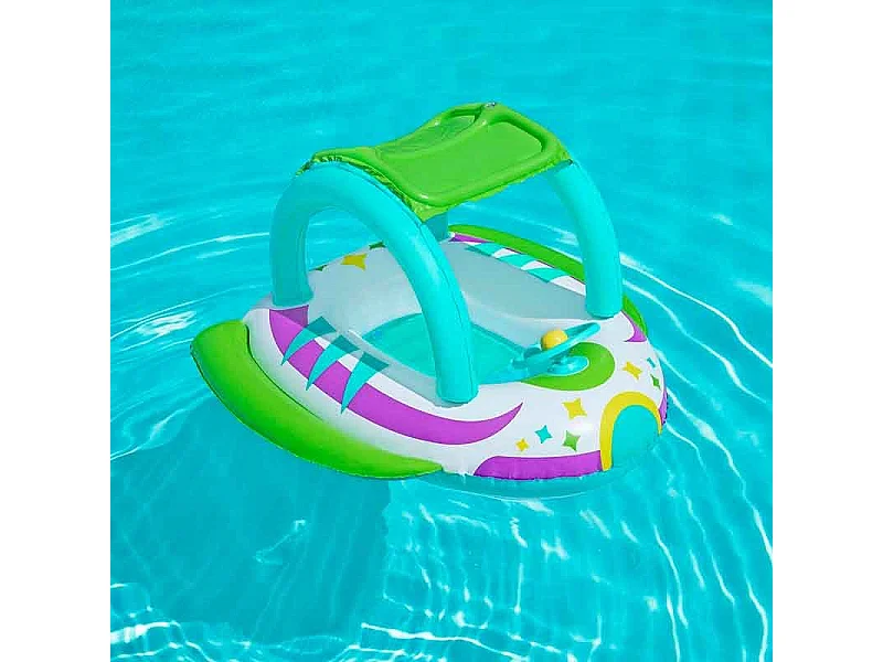Bateau Gonflable Vaisseau Spatial Bestway 98x95x61 cm Toiture Protecteur Solaire et Volant avec Son à partir de 3 Ans