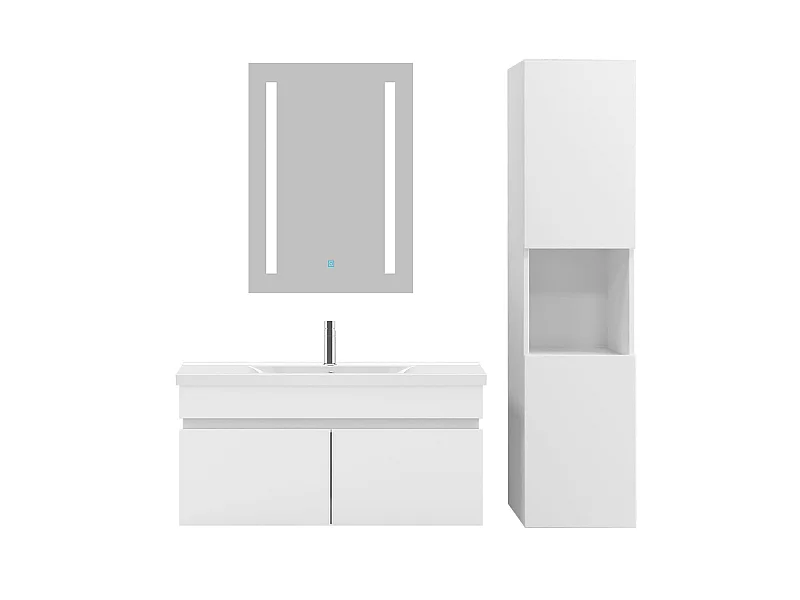 Ensemble muebles Salle De Bain 80cm simple vasque + colonne + miroir Blanc - Aica