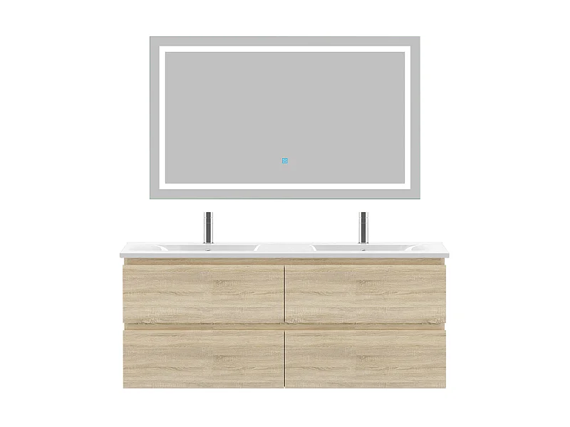 Ensemble muebles salle de bain 120cm double vasque + miroir Chêne Wotan - Aica