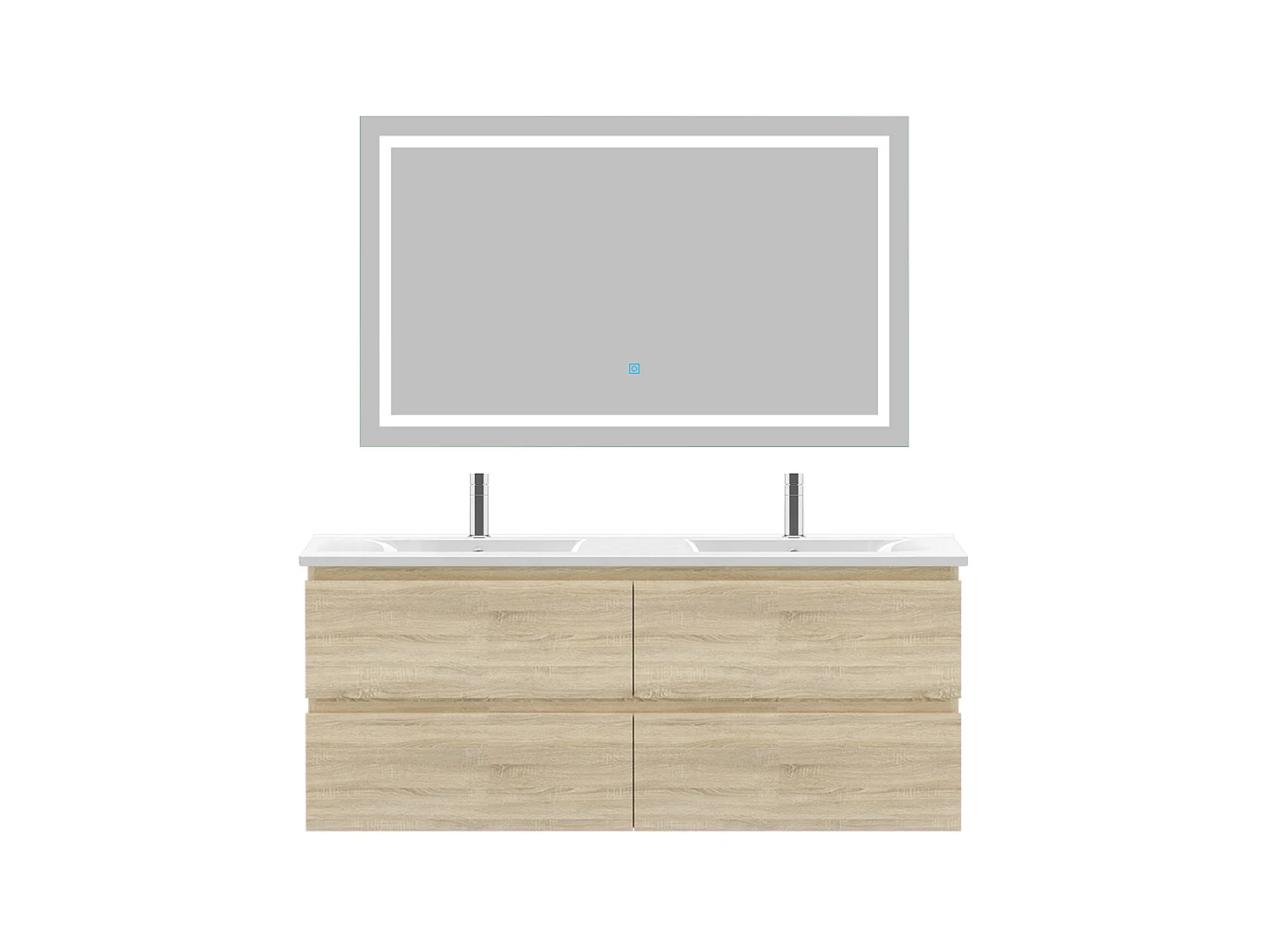 Ensemble muebles salle de bain 120cm double vasque + miroir Chêne Wotan - Aica