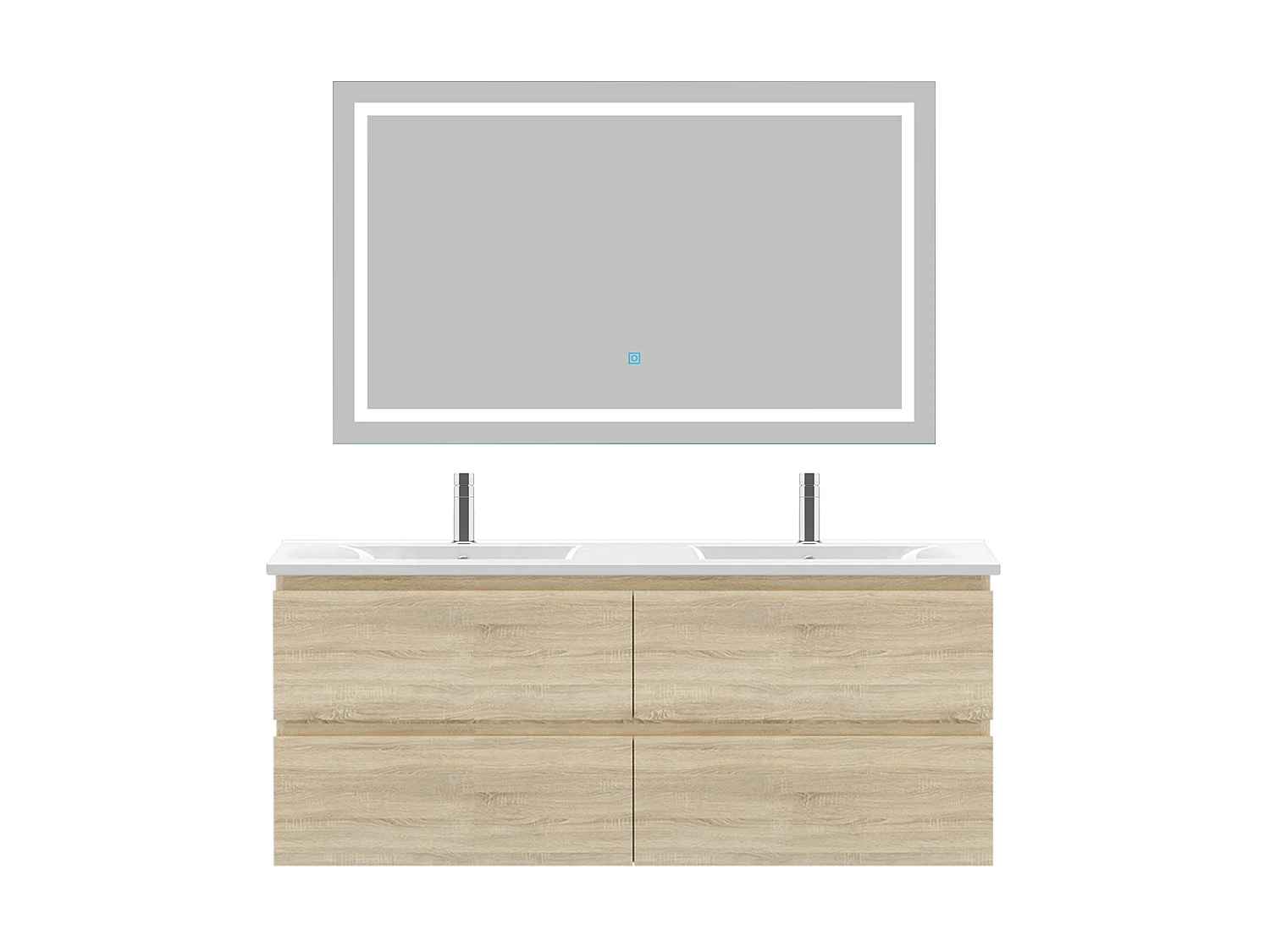 Ensemble muebles salle de bain 120cm double vasque + miroir Chêne Wotan - Aica