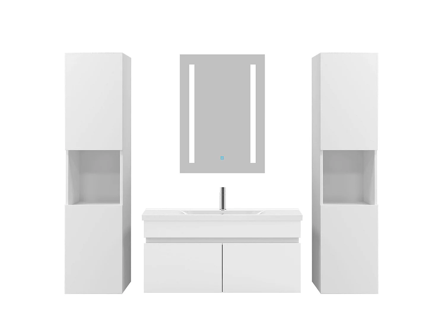 Ensemble muebles Salle De Bain 80cm simple vasque + colonne + miroir LED Blanc 5pcs - Aica