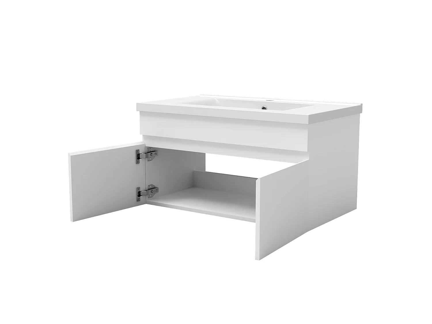 Ensemble muebles Salle De Bain 80cm simple vasque + colonne + miroir LED Blanc 5pcs - Aica