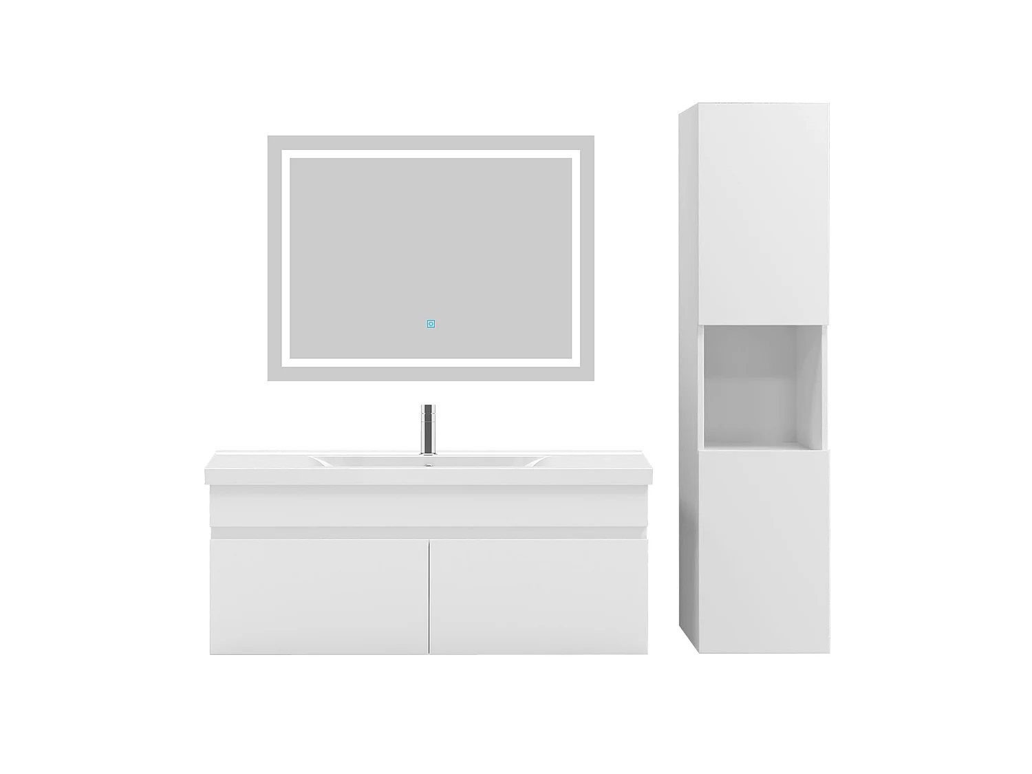 Ensemble muebles Salle De Bain 100cm simple vasque + colonne + miroir Blanc - Aica