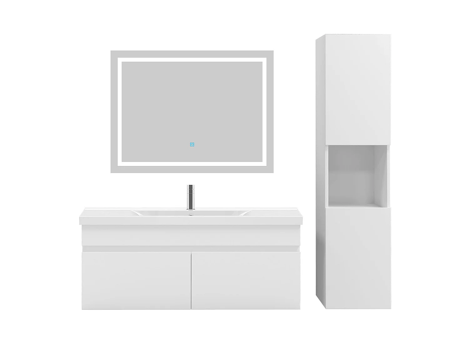 Ensemble muebles Salle De Bain 100cm simple vasque + colonne + miroir Blanc - Aica