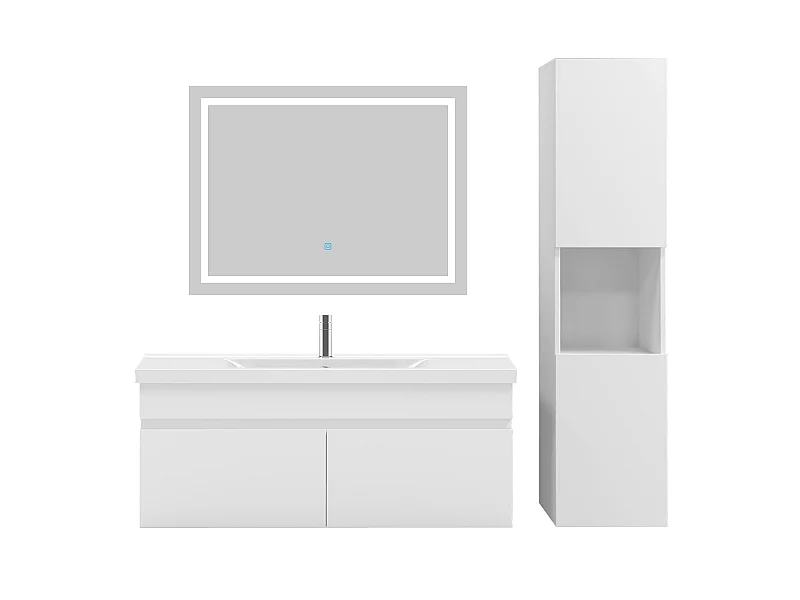 Ensemble muebles Salle De Bain 100cm simple vasque + colonne + miroir Blanc - Aica