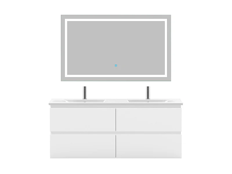 Ensemble muebles salle de bain 120cm double vasque + miroir Blanc - Aica