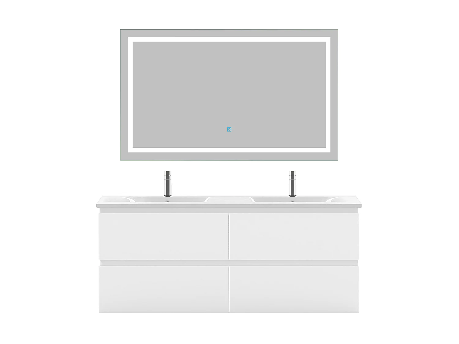 Ensemble muebles salle de bain 120cm double vasque + miroir Blanc - Aica