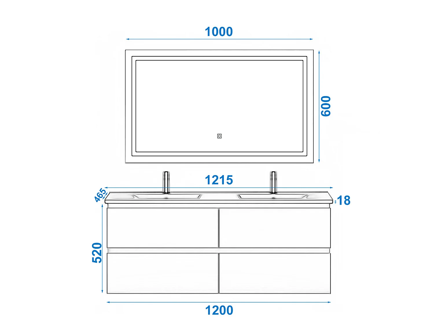 Ensemble muebles salle de bain 120cm double vasque + miroir Blanc - Aica