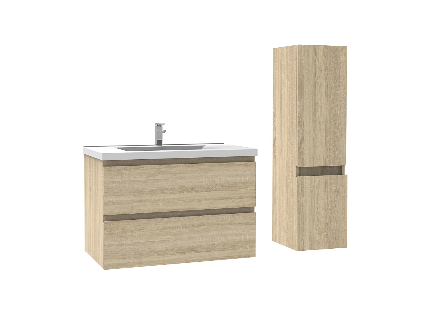 Ensemble muebles Salle De Bain 80cm Chêne Wotan meuble avec colonne vasque ceramique - Aica