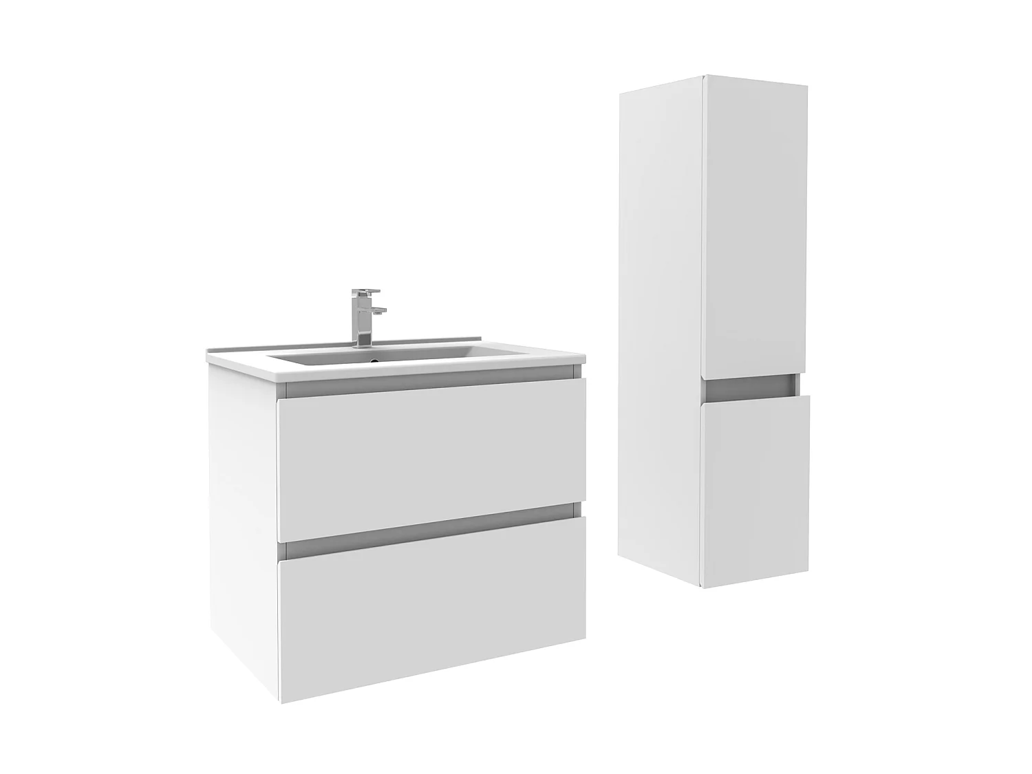 Ensemble muebles Salle De Bain 60cm Blanc meuble avec colonne vasque ceramique - Aica
