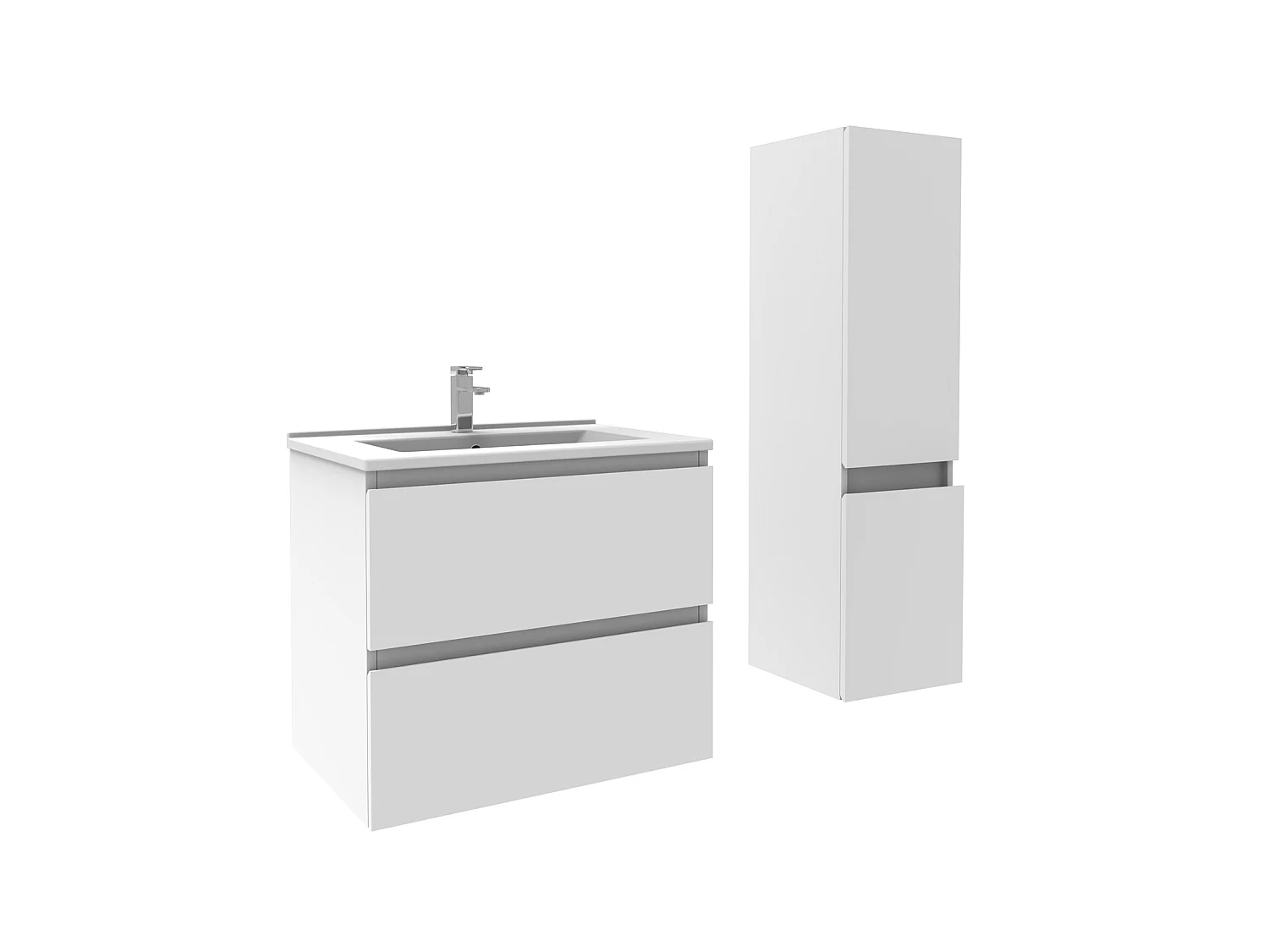 Ensemble muebles Salle De Bain 60cm Blanc meuble avec colonne vasque ceramique - Aica