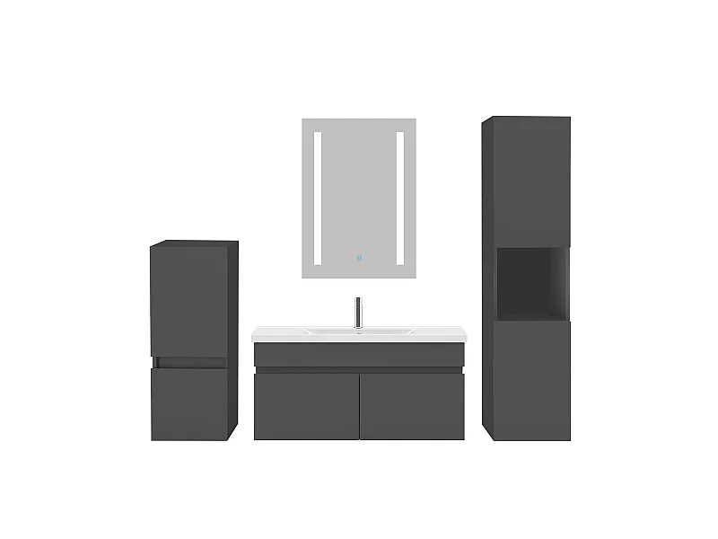 Ensemble muebles Salle De Bain 80cm vasque + colonnex2 + miroir LED Anthracite - Aica