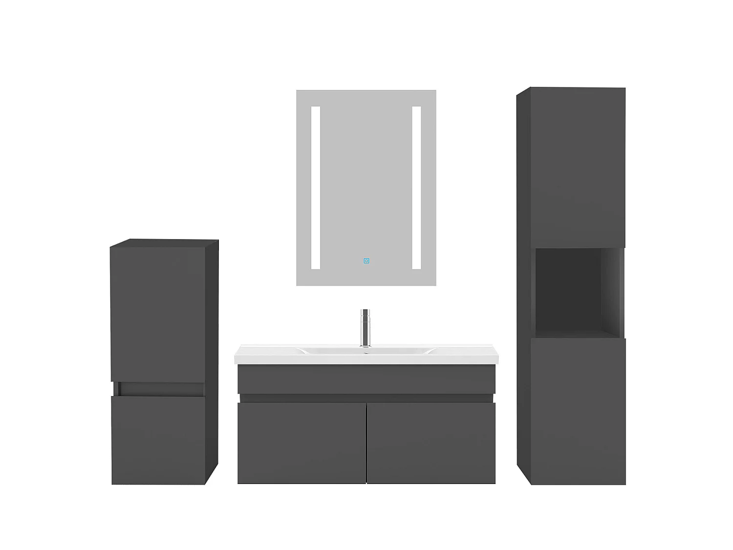 Ensemble muebles Salle De Bain 80cm vasque + colonnex2 + miroir LED Anthracite - Aica