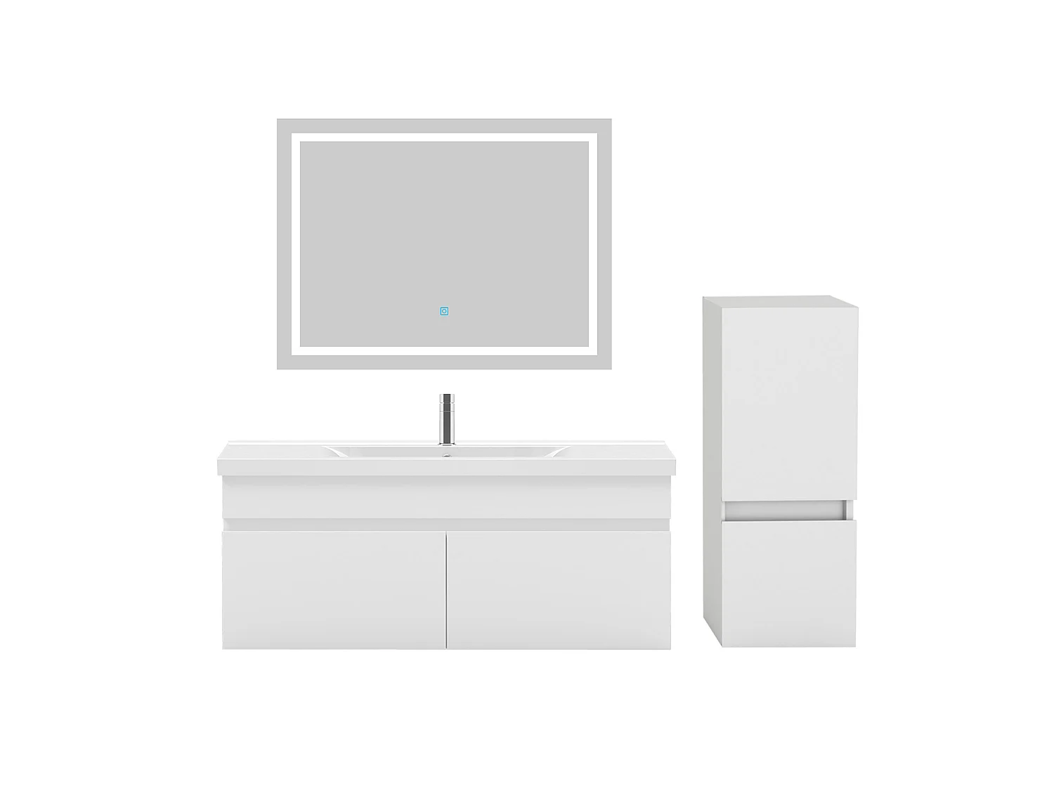 Ensemble muebles Salle De Bain 100cm vasque et colonne et miroir LED Blanc - Aica
