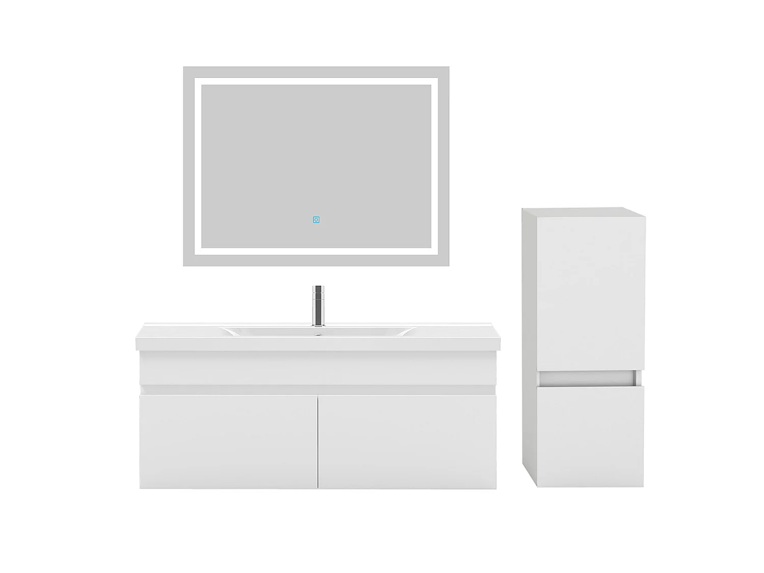 Ensemble muebles Salle De Bain 100cm vasque et colonne et miroir LED Blanc - Aica