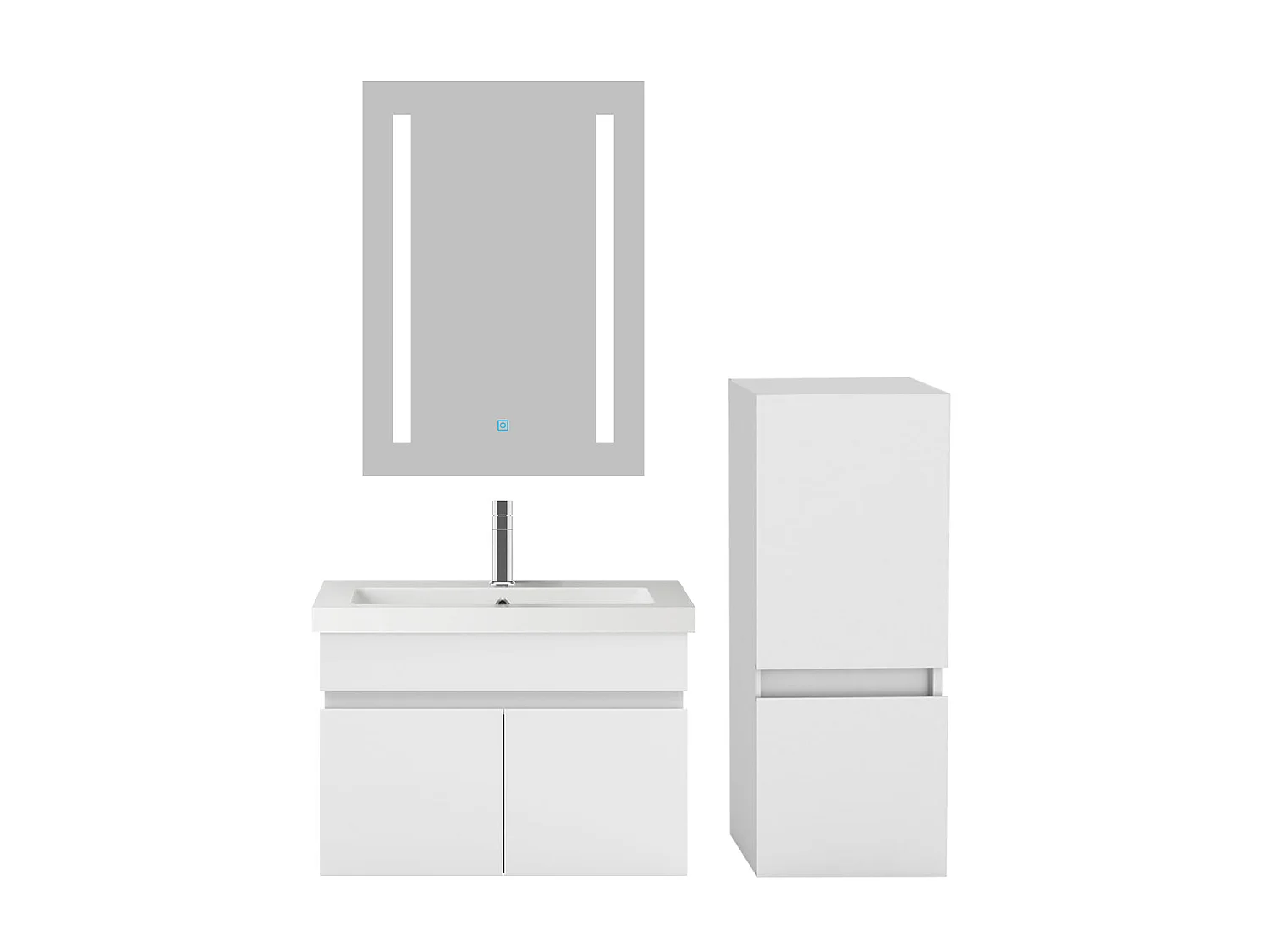 Ensemble muebles Salle De Bain 60cm vasque et colonne et miroir LED Blanc - Aica