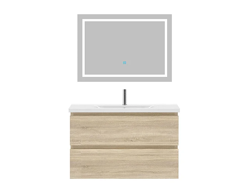Ensemble muebles salle de bain 80cm simple vasque + miroir Chêne Wotan - Aica